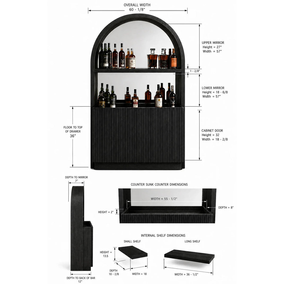RAM Game Room Prohibition Back Bar - dimensions diagram