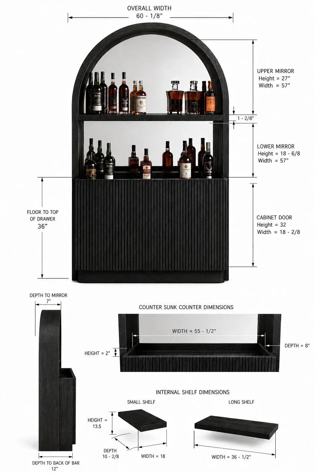 RAM Game Room Prohibition Back Bar - dimensions diagram