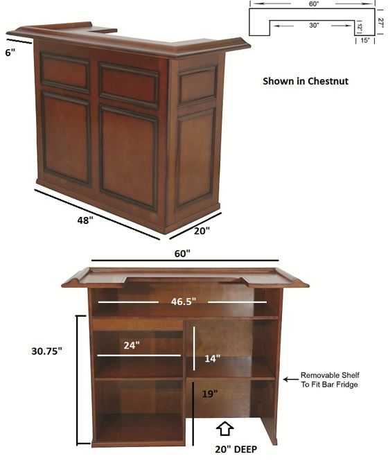 RAM Game Room 60" Pub Style Dry Bar - dimensions diagram