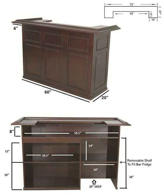 RAM Game Room 72" Pub Style Dry Bar - dimensions diagram
