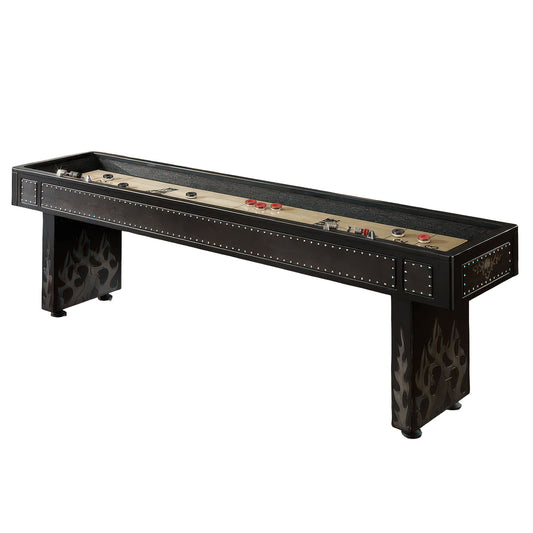 Legacy Renegade 9ft Shuffleboard Table in Black Finish with Flame Graphics