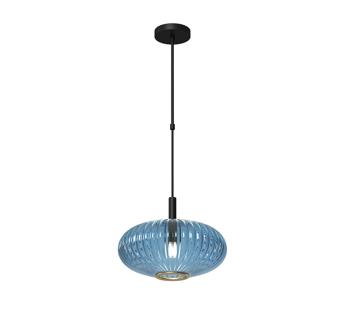 RAM Game Room PRO12 Prohibition Single Pendant Light - Matte Black with Blue glass