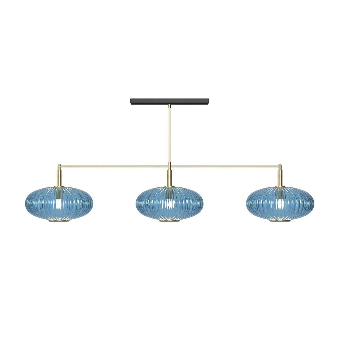 RAM Game Room PRO54 Prohibition 54" 3-Light Fixture - Brass with Blue glass